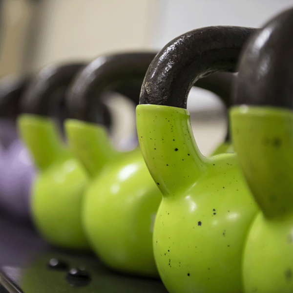 Green kettlebell weights.