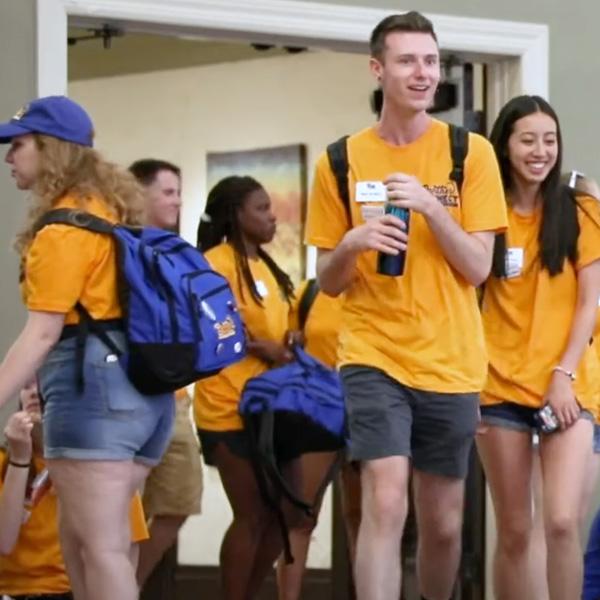 Students gathered wearing matching gold t-shirts