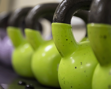 Green kettlebell weights.