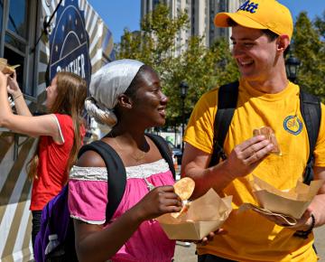 Students outside a food truck