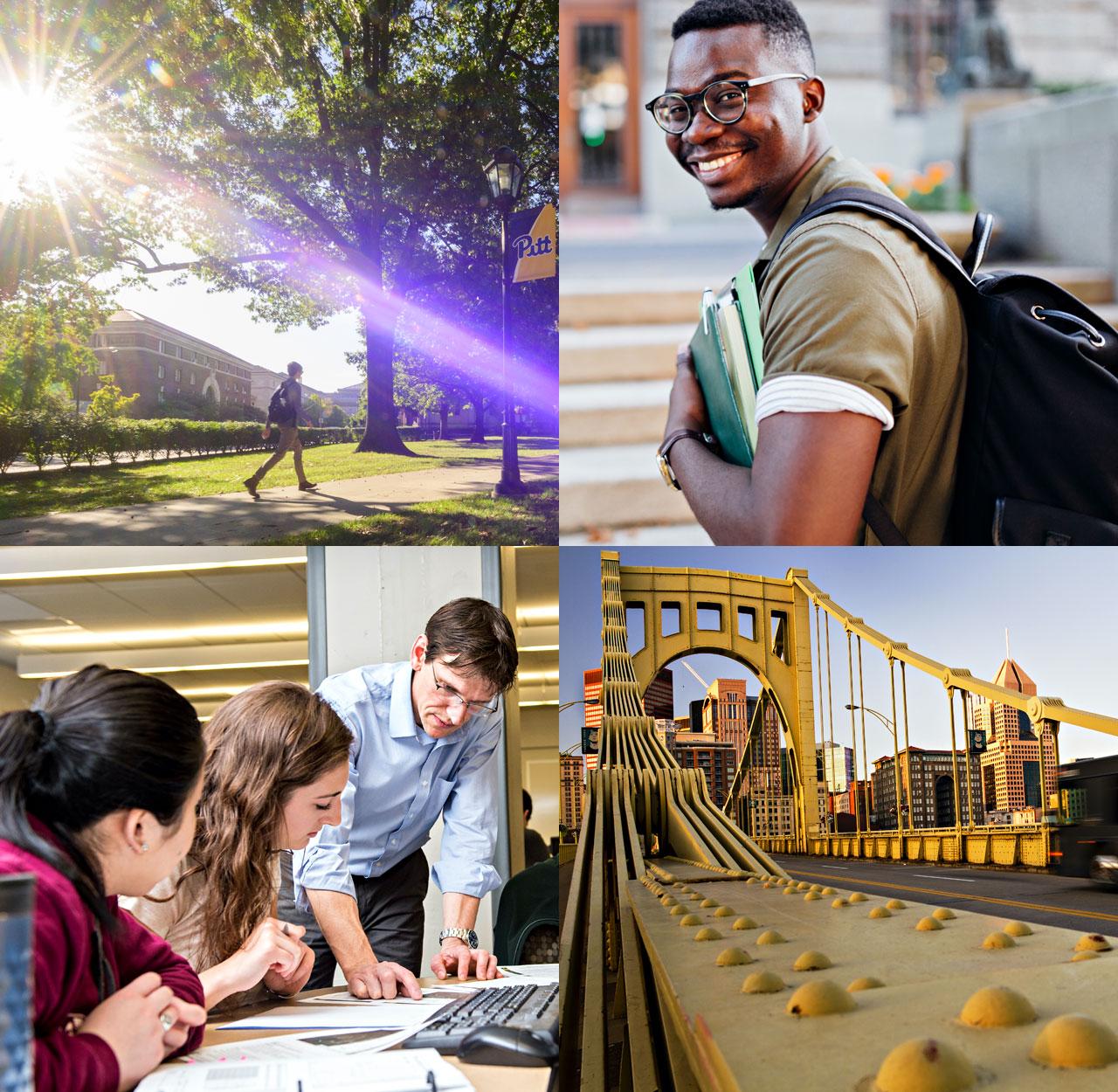 Four square image of students and campus shots