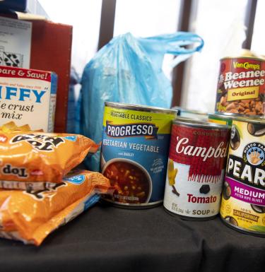 Canned goods on table